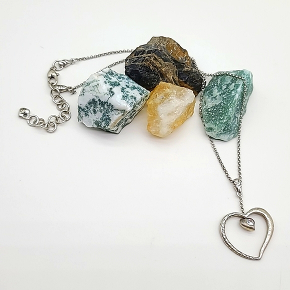 Brighton Retired "GLITTER HEART" Brushed Silver Heart Pend w Heart Center! - Picture 6 of 11